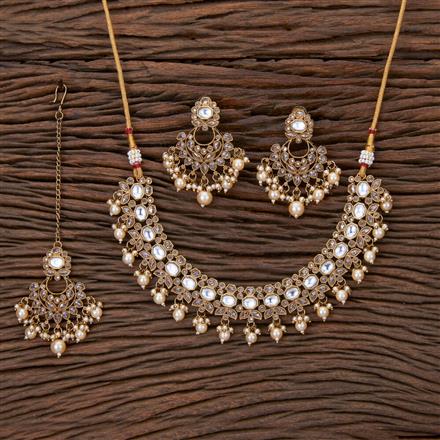 Antique Reverse Ad Stone Necklace With Mehndi Plating