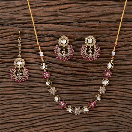 Antique Reverse Ad Stone Necklace With Mehndi Plating