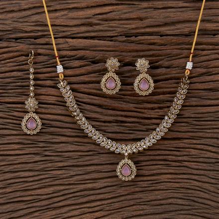 Antique Reverse Ad Stone Necklace With Mehndi Plating