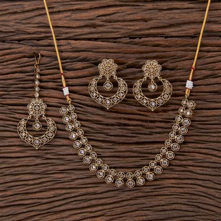 Antique Reverse Ad Stone Necklace With Mehndi Plating
