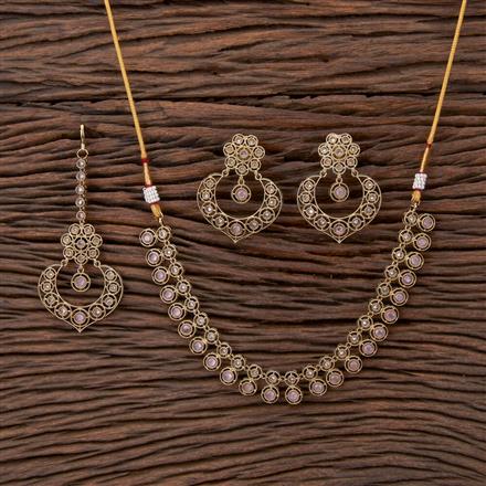 Antique Reverse Ad Stone Necklace With Mehndi Plating