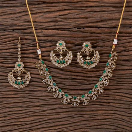 Antique Reverse Ad Stone Necklace With Mehndi Plating
