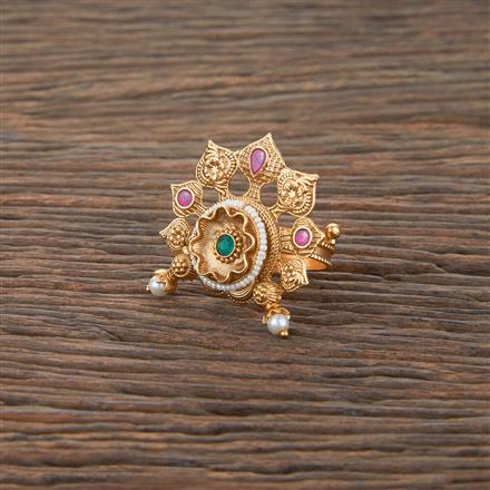 Antique Moti Ring With Matte Gold Plating