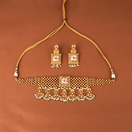 Antique Choker Necklace Set With Matte Gold Plating