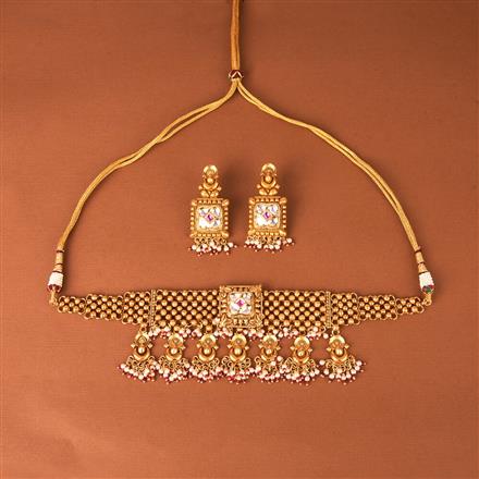 Antique Choker Necklace Set With Matte Gold Plating