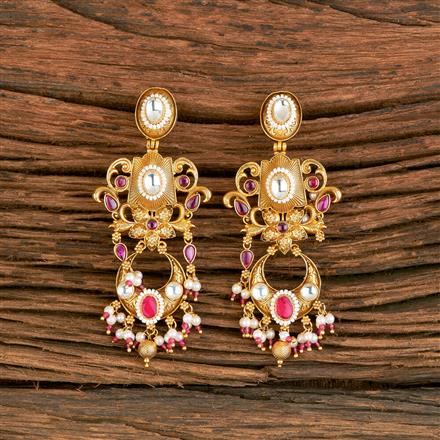Antique Long Earring With Matte Gold Plating