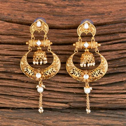 Antique Long Earring With Matte Gold Plating