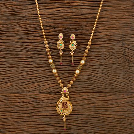 Antique Mala Pendant Set With Matte Gold Plating