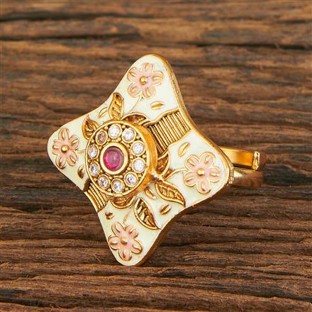 Antique Meenakari Ring With Matte Gold Plating