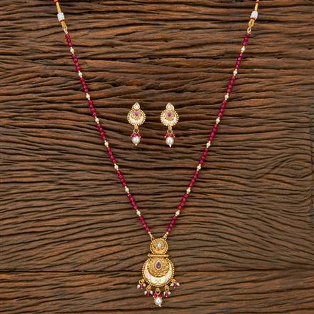 Antique Mala Pendant Set With Matte Gold Plating