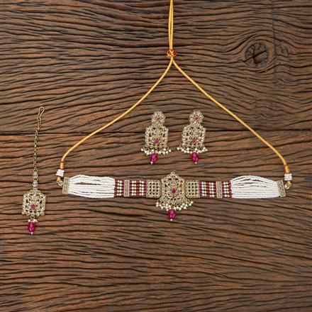 Antique Reverse Ad Stone Necklace With Mehndi Plating