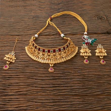 Antique Mukut Necklace With Matte Gold Plating