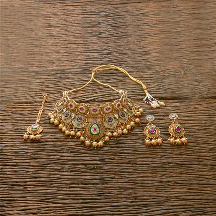Antique Mukut Necklace With Matte Gold Plating