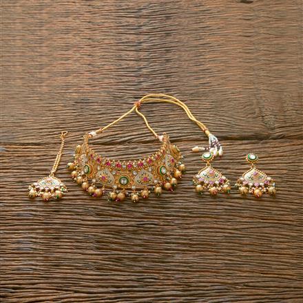Antique Mukut Necklace With Matte Gold Plating