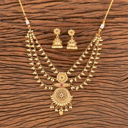 Antique Moti Necklace With Matte Gold Plating