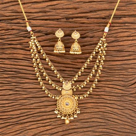 Antique Pearl Necklace With Matte Gold Plating