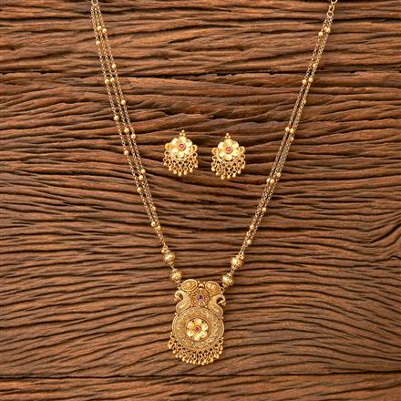 Antique Peacock Pendant Set With Matte Gold Plating