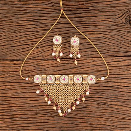 Antique Moti Necklace With Matte Gold Plating