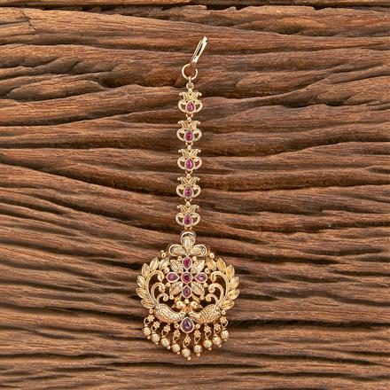 Antique Peacock Tikka With Matte Gold Plating