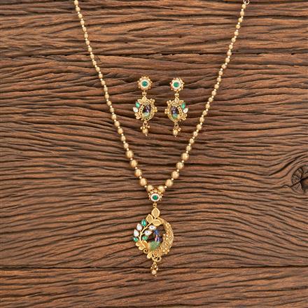 Antique Peacock Pendant Set With Matte Gold Plating