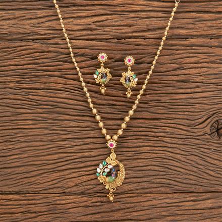 Antique Peacock Pendant Set With Matte Gold Plating