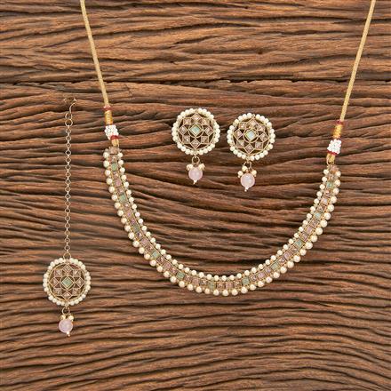 Antique Reverse Ad Stone Necklace With Mehndi Plating