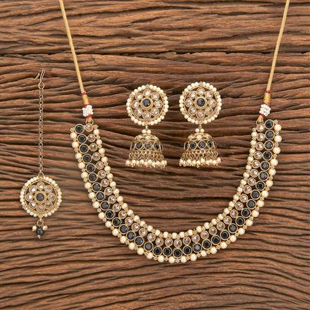 Antique Reverse Ad Stone Necklace Set With Mehndi Plating