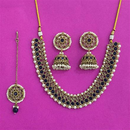 Antique Reverse Ad Stone Necklace Set With Mehndi Plating