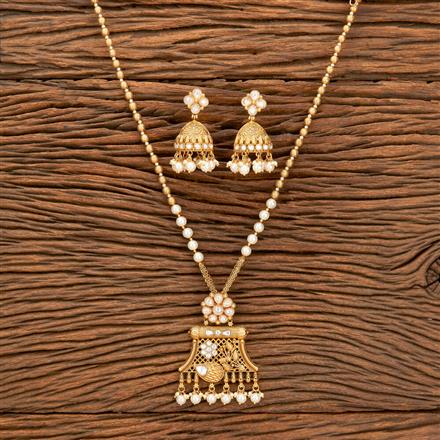 Antique Chain Pendant Set With Matte Gold Plating