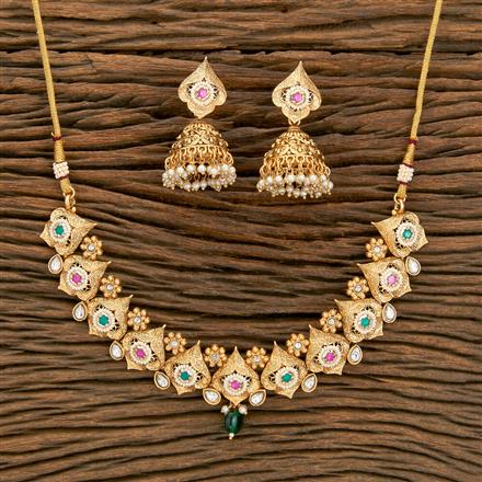 Antique Pearl Necklace With Matte Gold Plating