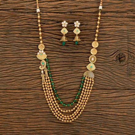 Antique Long Necklace With Matte Gold Plating