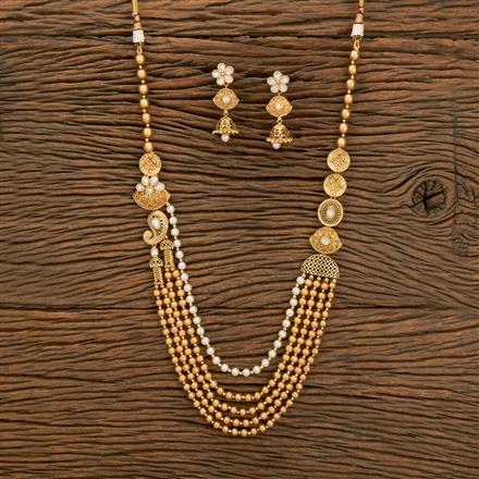 Antique Long Necklace With Matte Gold Plating