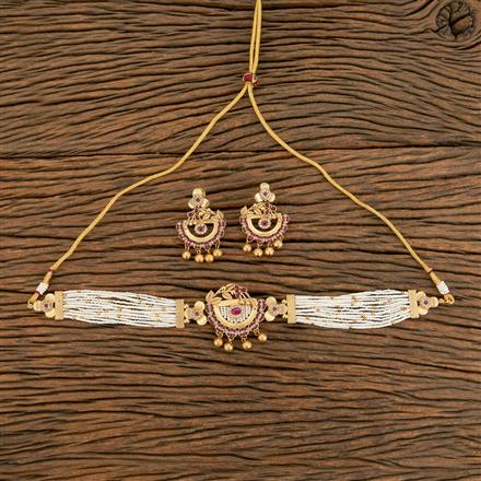 Antique Choker Necklace With Matte Gold Plating