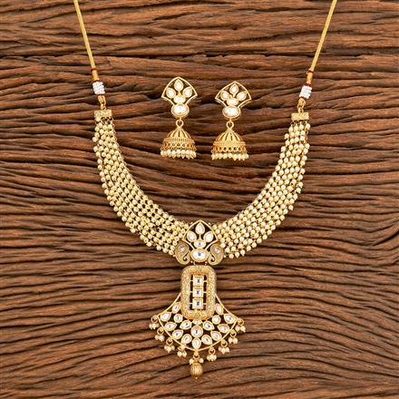 Antique Pearl Necklace With Matte Gold Plating