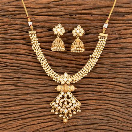 Antique Moti Necklace With Matte Gold Plating