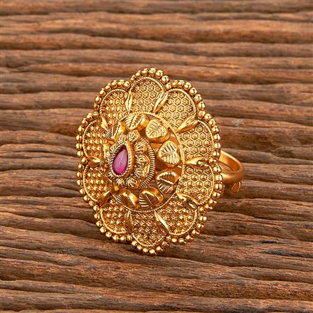 Antique Adjustable Ring With Matte Gold Plating