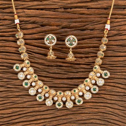 Antique Moti Necklace With Matte Gold Plating