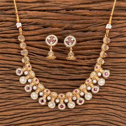 Antique Moti Necklace With Matte Gold Plating