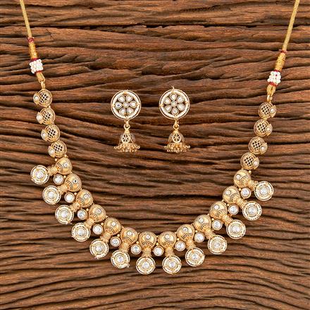 Antique Moti Necklace With Matte Gold Plating
