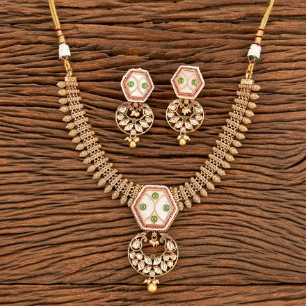 Antique Moti Necklace With Matte Gold Plating