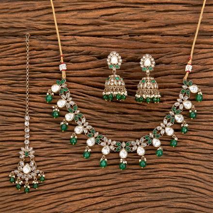 Antique Moti Necklace With Mehndi Plating
