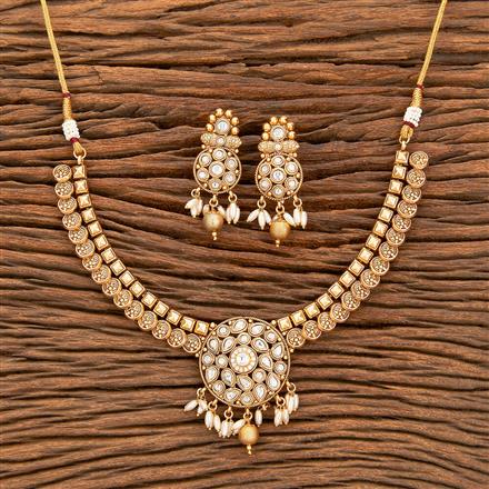 Antique Pearl Necklace With Matte Gold Plating