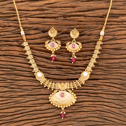 Antique Meenakari Necklace With Matte Gold Plating