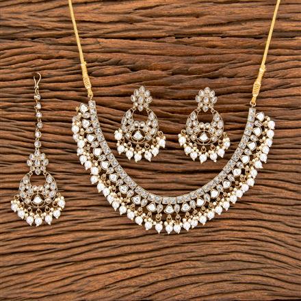 Antique Pearl Necklace With Mehndi Plating