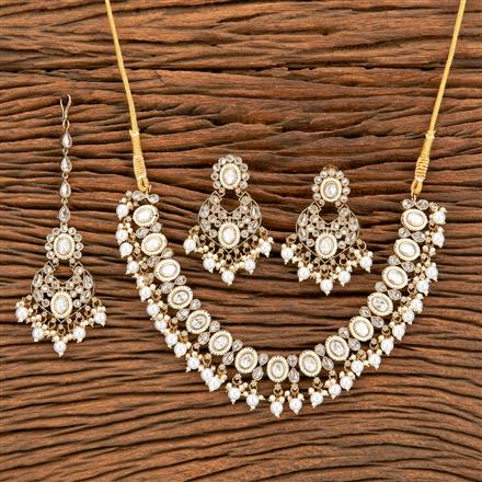 Antique Moti Necklace With Mehndi Plating