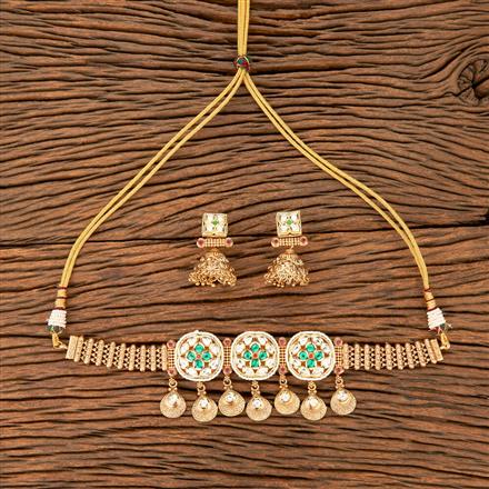 Antique Choker Necklace With Matte Gold Plating