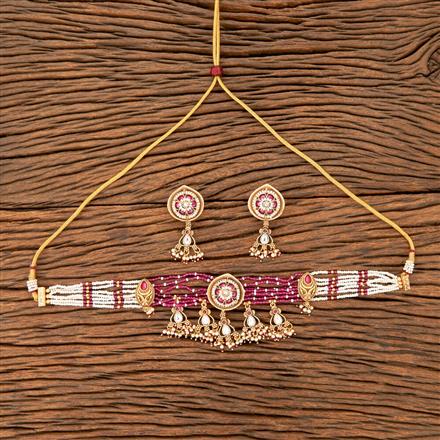 Antique Moti Necklace With Matte Gold Plating