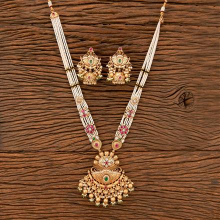 Antique Long Necklace With Matte Gold Plating