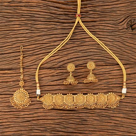 Antique Choker Necklace With Matte Gold Plating