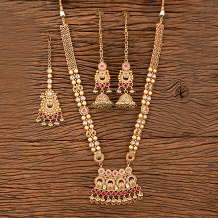 Antique Long Necklace With Matte Gold Plating